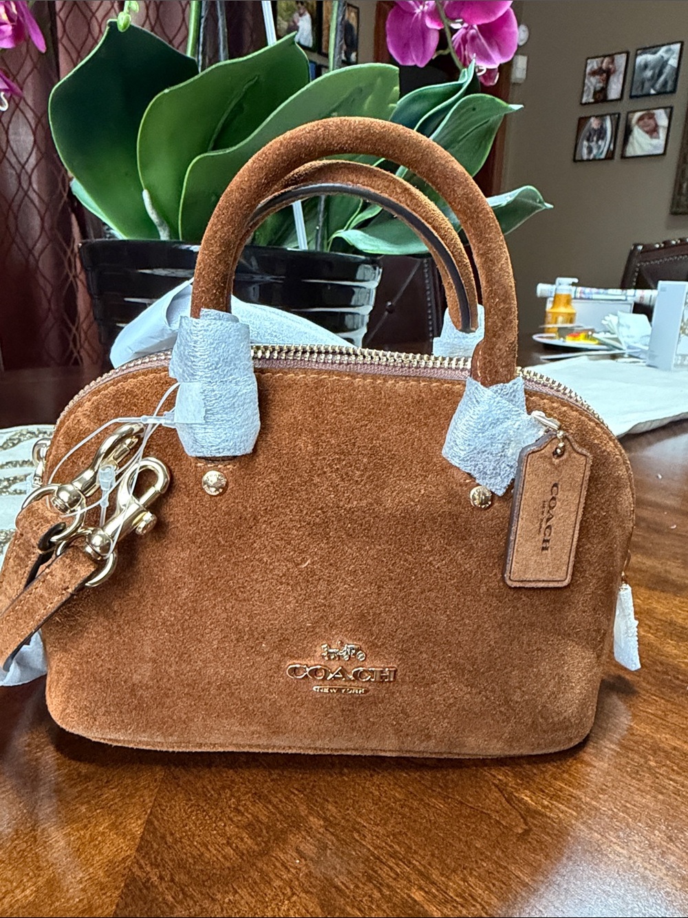 Coach Suede Mini Satchel in Chestnut